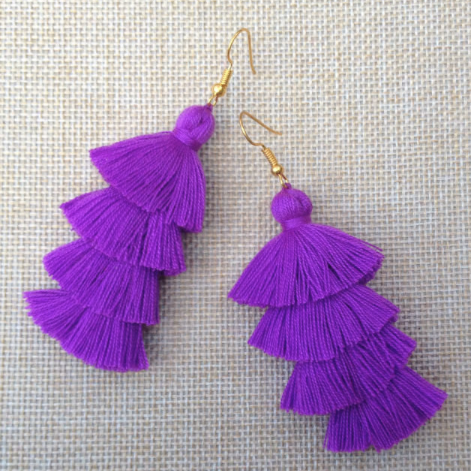 Handmade Tassel Earrings // Hot Purple