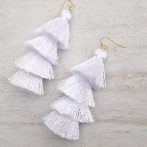 Handmade Tassel Earrings // White