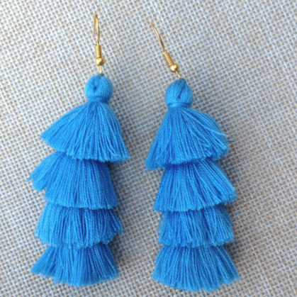 Handmade Tassel Earrings // Hot Blue
