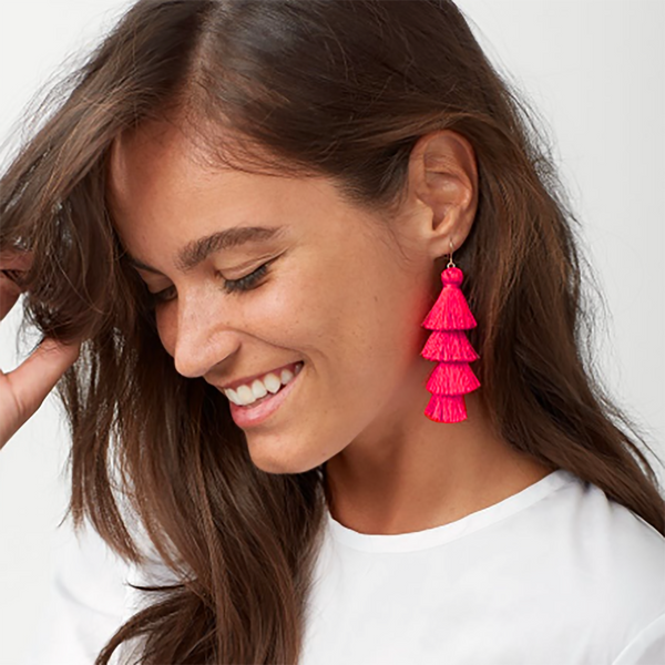 Handmade Tassel Earrings // Hot Pink