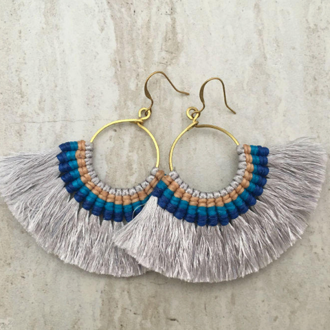 Tassel Hoop Earrings // Grey