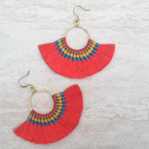 Tassel Hoop Earrings // Red
