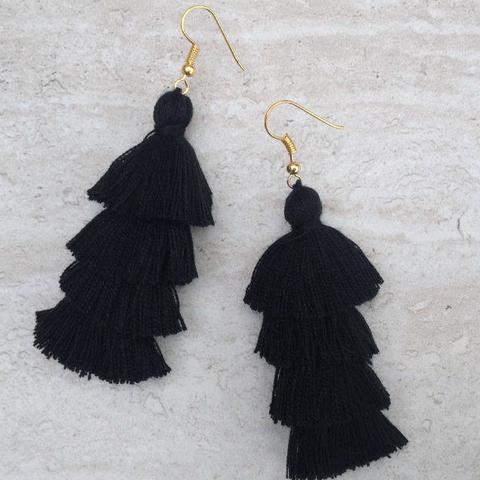 Handmade Tassel Earrings // Black