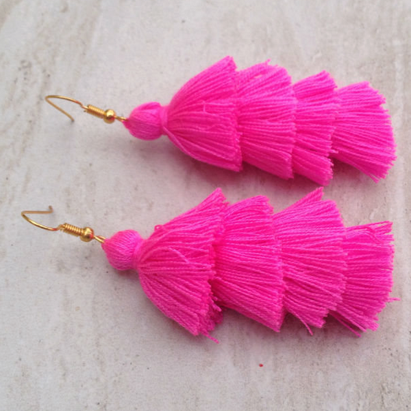 Handmade Tassel Earrings // Hot Pink