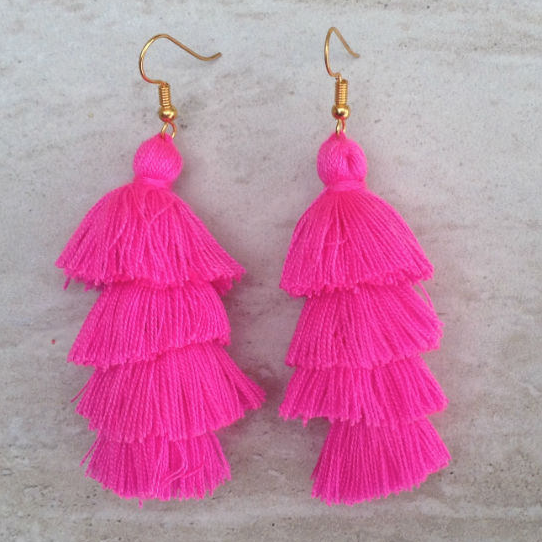 Handmade Tassel Earrings // Hot Pink