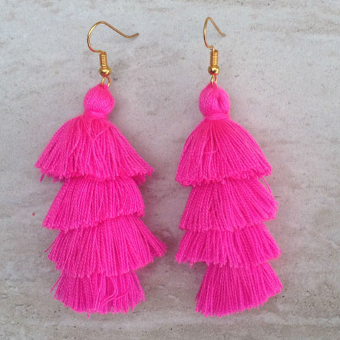 Handmade Tassel Earrings // Hot Pink