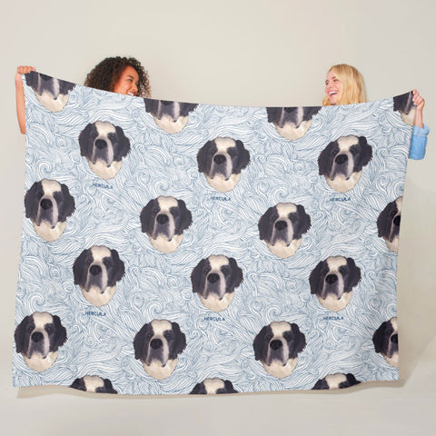 Personalized Hand-Drawn Blanket featuring your Dog with Waves