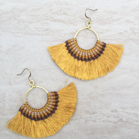 Tassel Hoop Earrings // Mustard