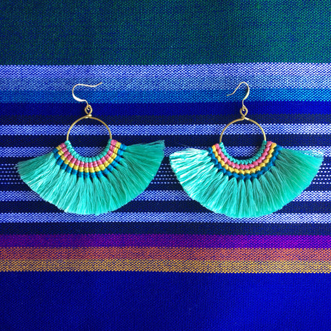 Tassel Hoop Earrings // Caribbean Blue