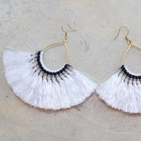Tassel Hoop Earrings // White